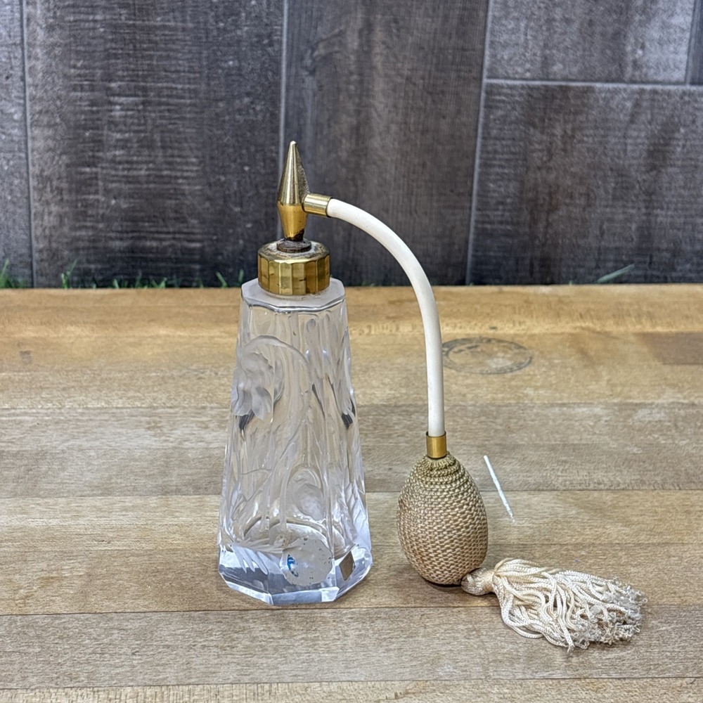 Vintage 1940s 1950s Cut Crystal Perfume Atomizer Bottle I.W. Rice Style